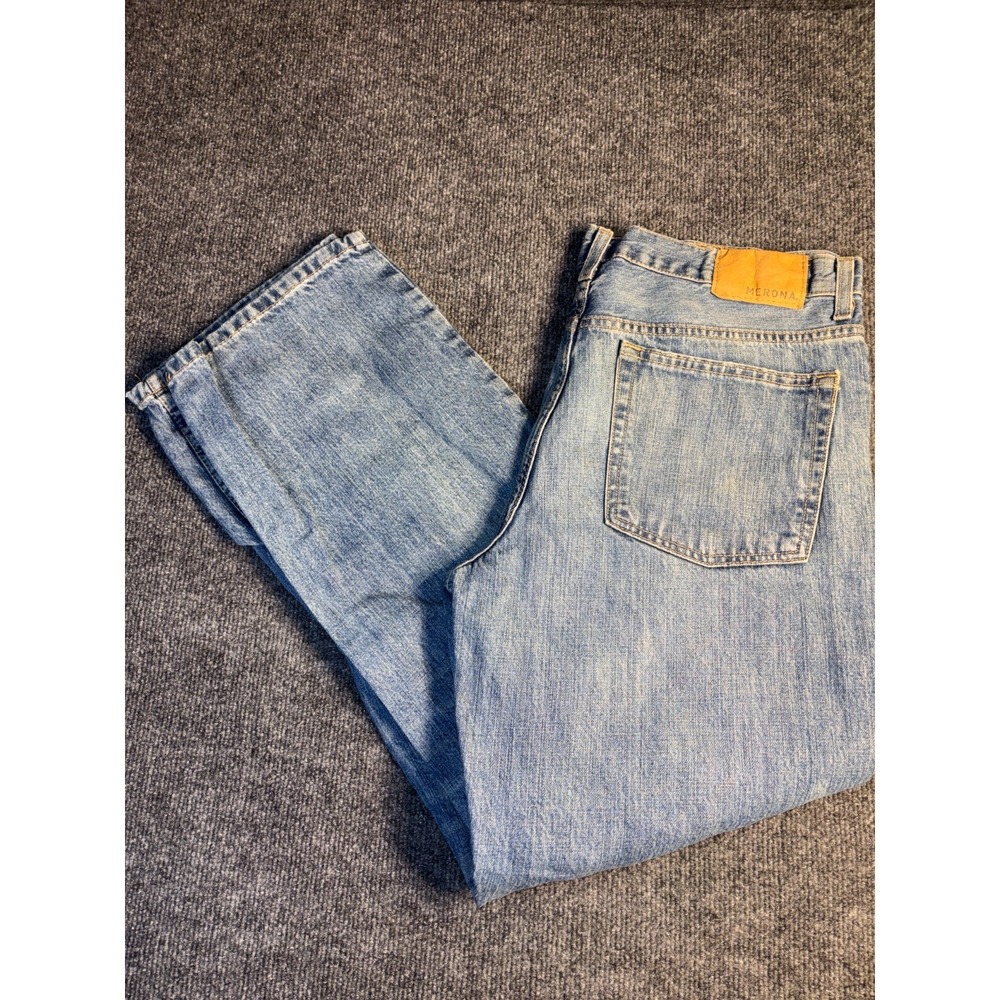 Merona Straight Fit Jeans Men 34x30 Blue Denim Classic Fit Light Wash Boho Faded